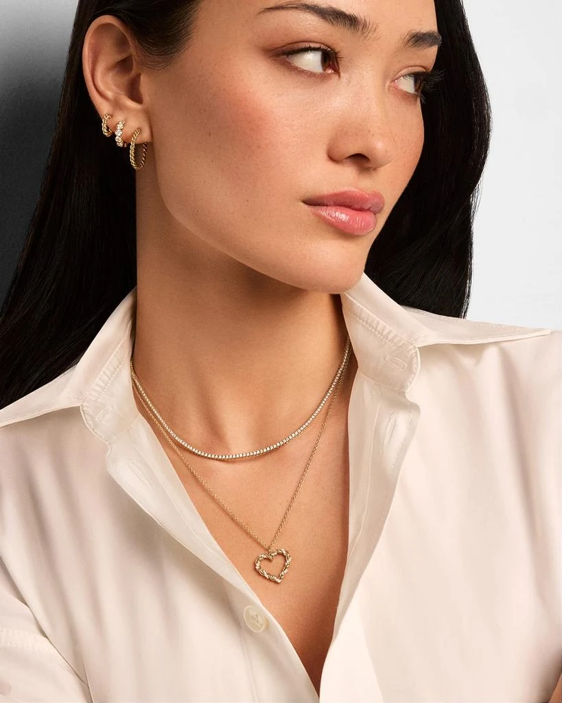 Sydney Evan Pave Rope Heart Charm on Light Tiffany Chain, 18"L 2