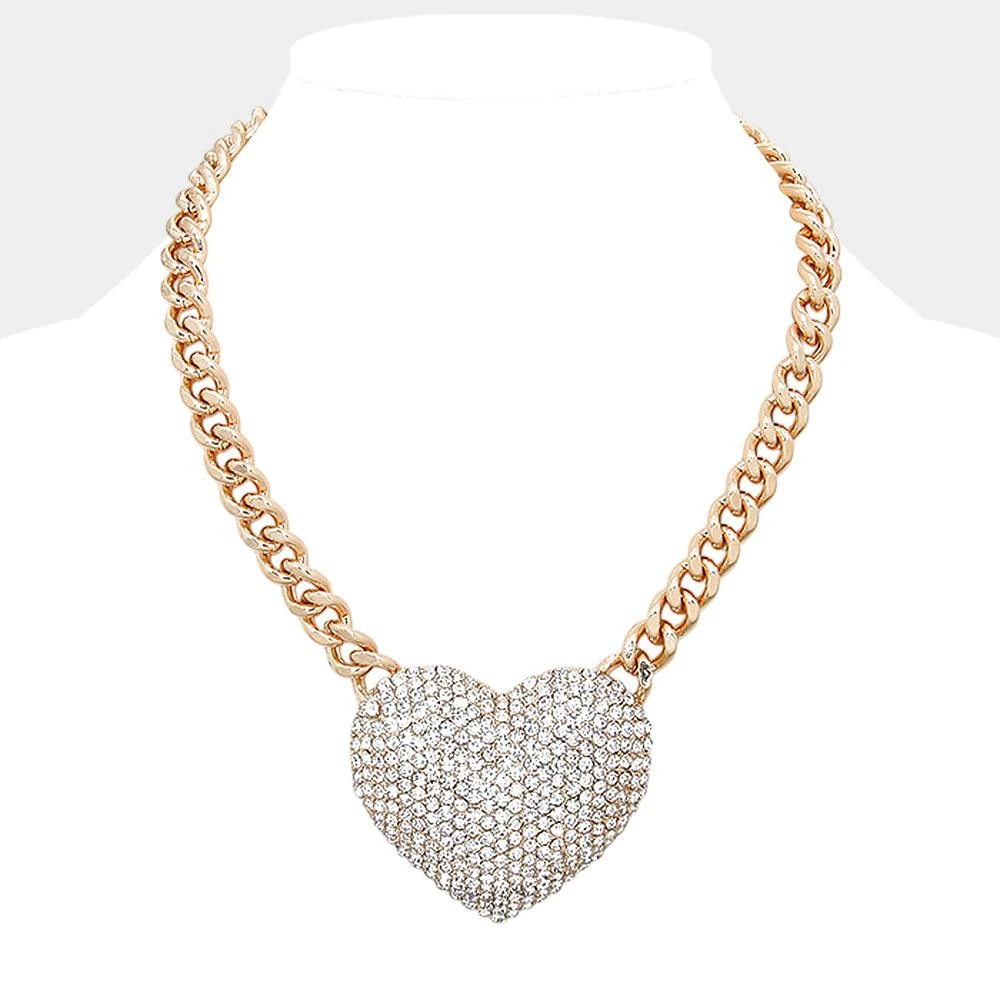 FASHNZFAB Crystal pave heart necklace