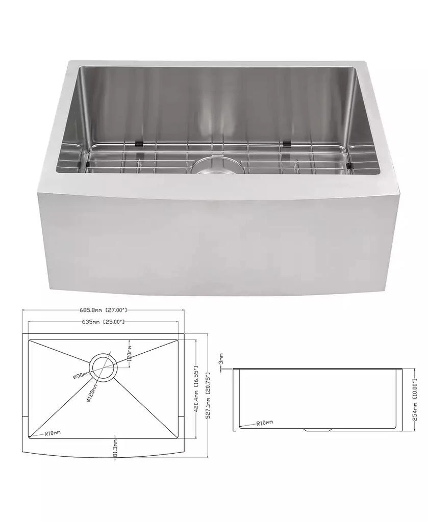 Flynama 27"x21"x10" Stainless Steel Farmhouse Apron Front Sink 10
