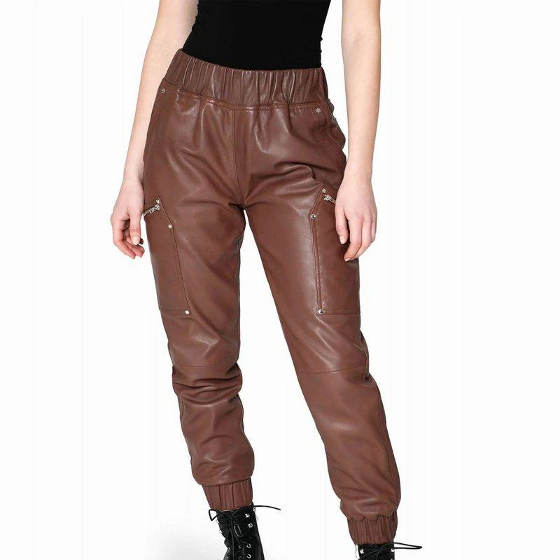 Nicole Miller Leather Space Jogger In Brown 1
