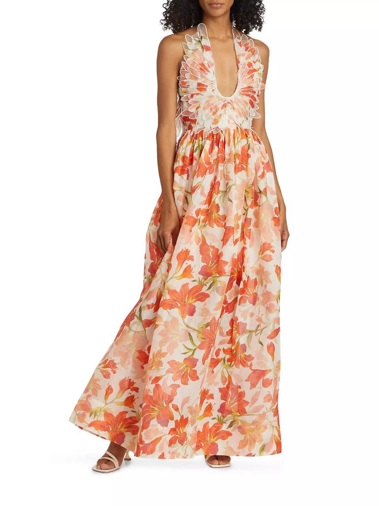 Zimmermann Tranquility Linen-Silk Lily Feather A-Line Gown 3