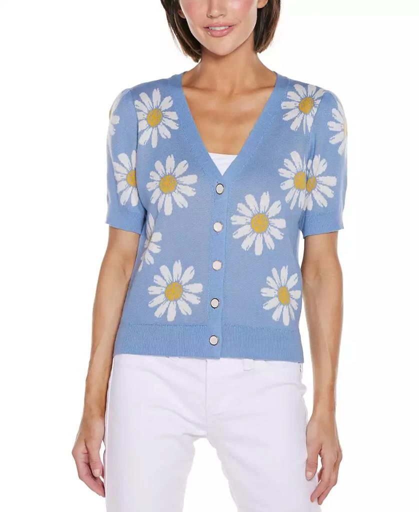 Belldini Women's Daisy Jacquard V-Neck Cardigan Sweater 1