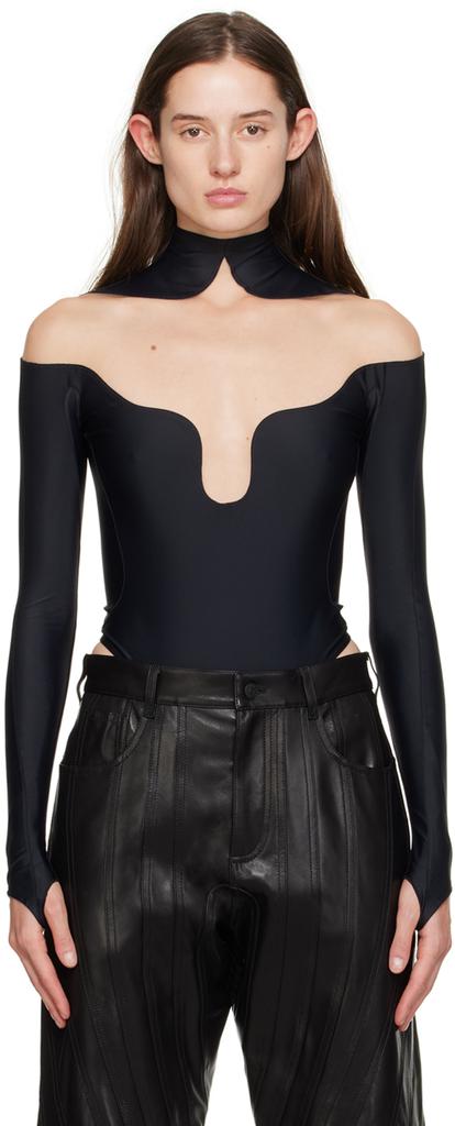 Mugler Black Wavy Bodysuit