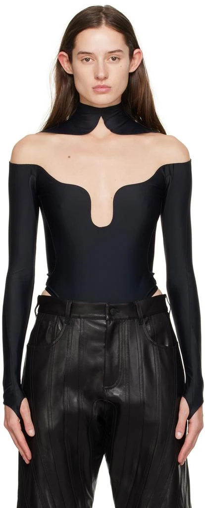 Mugler Black Wavy Bodysuit 1