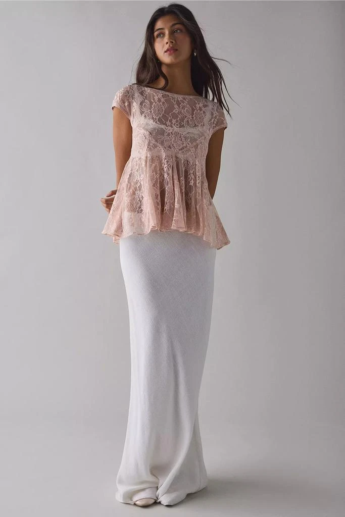 knee length dresses for ladies Ivory Lace Long Sleeve Mini Dress