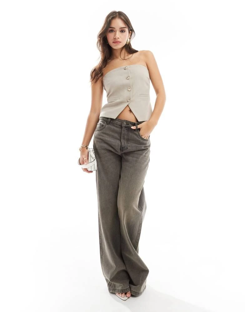 4th & Reckless 4th & Reckless bandeau gold button detail top in beige 2