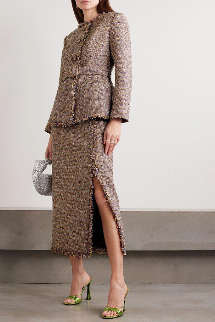 Huishan Zhang Gia wrap-effect fringed metallic tweed midi skirt