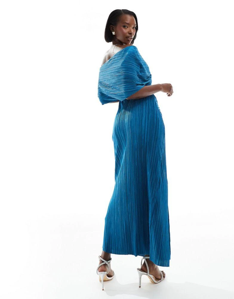 ASOS ASOS DESIGN two in one fallen shoulder plisse maxi dress in petrol blue 2