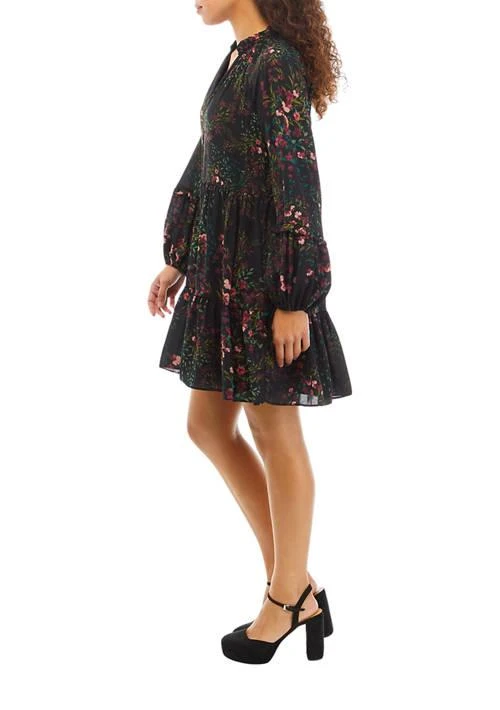 CeCe Petite Long Sleeve Split Neck Babydoll Dress 3