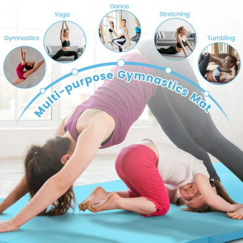 Hivvago 4-Panel Folding Gymnastics Mat with Carrying Handles for Home Gym-Blue 6