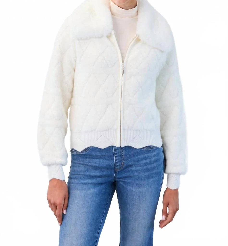 FDJ Detachable Collar Sweater Bomber Jacket In Cream