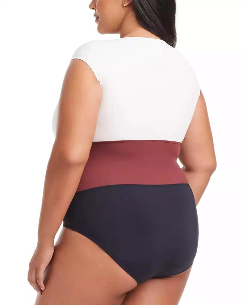 Bleu Rod Beattie Plus Size Colorblocked Button-Down Cap-Sleeve One-Piece Swimsuit 2