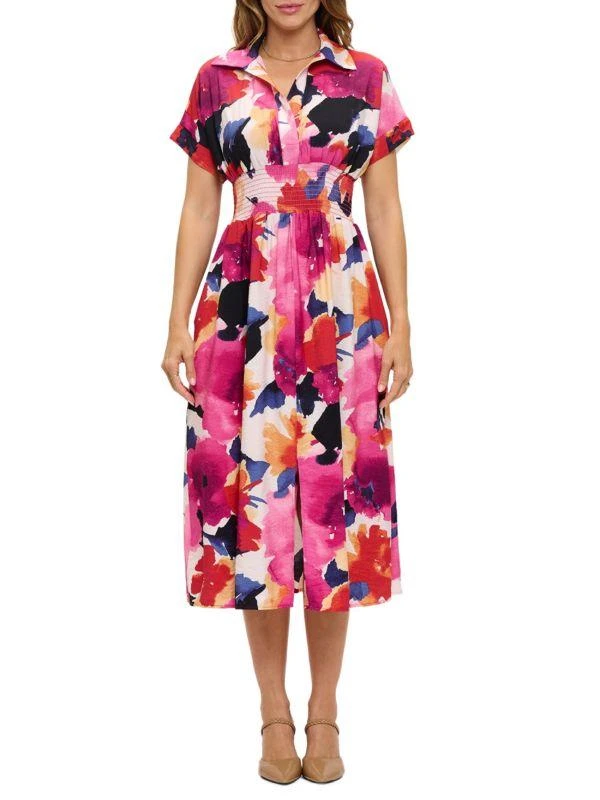 Renee C. Ruched Floral-Print Midi-Dress 1