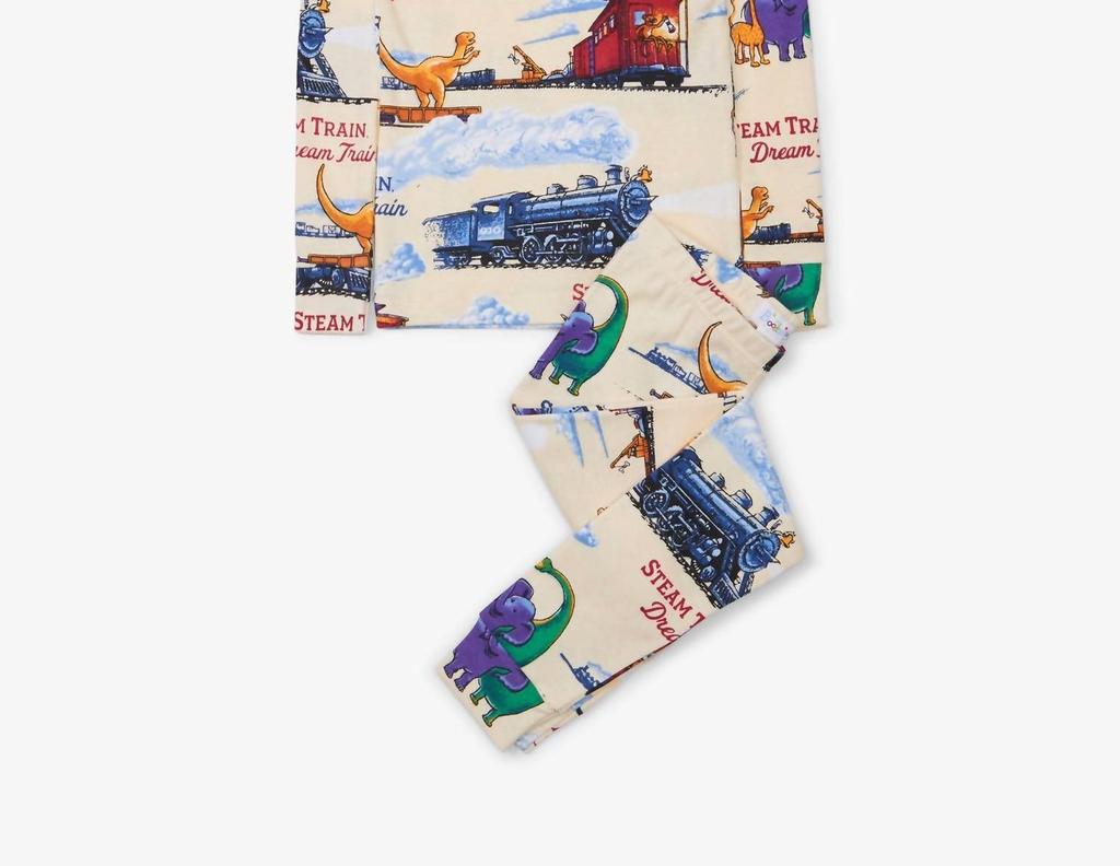 Books To Bed Boy's Steam Train Dream Train Pajamas In Cream