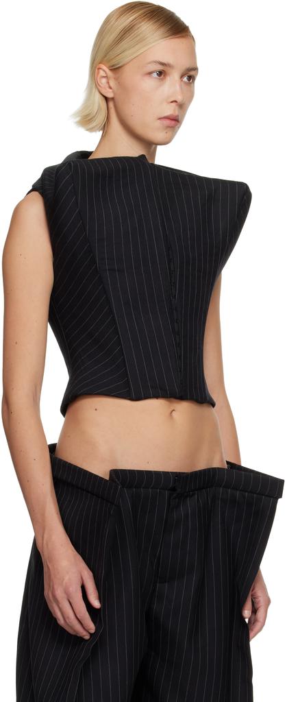 Duran Lantink Black Profile Pinstriped Vest