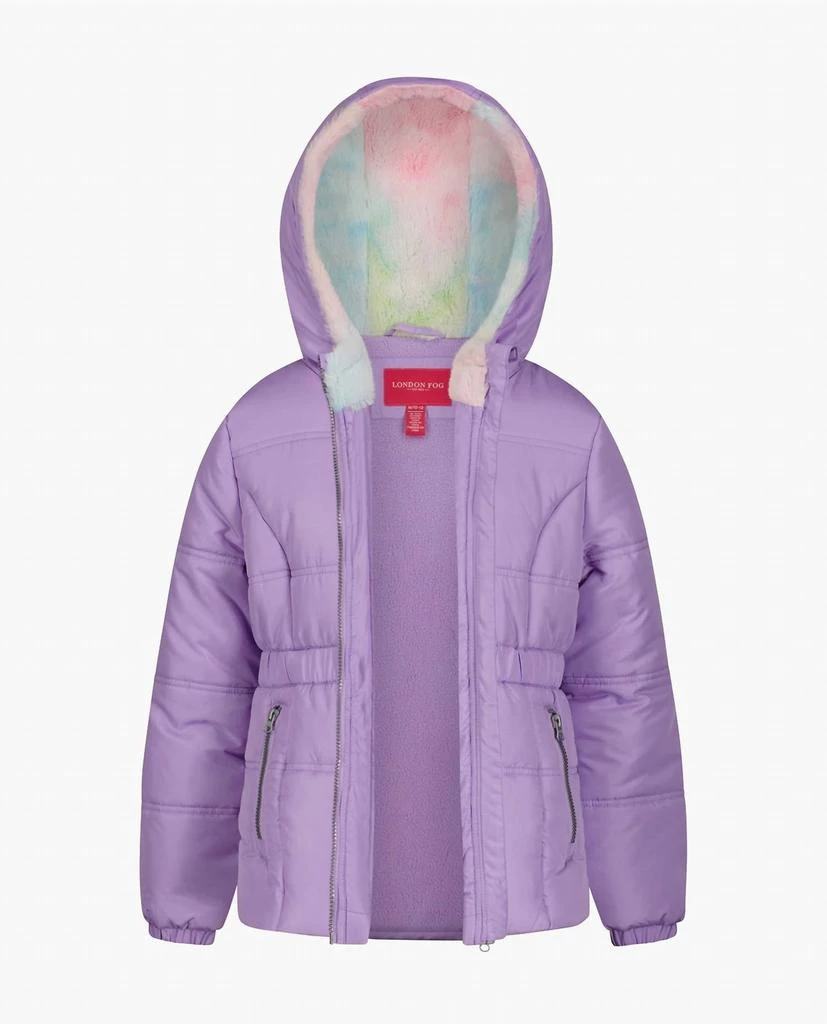 London Fog Big Girls Zip-Front Hooded Mid Cinch Puffer Jacket In Lilac 2
