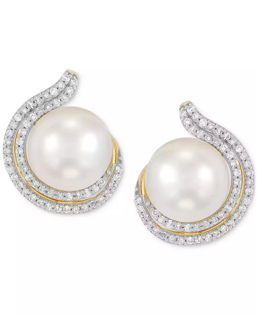 Honora Cultured Freshwater Pearl (9 - 9-1/2mm) 
Diamond (1/3 ct. t.w.) Stud Earrings in 14k Yellow Gold 3