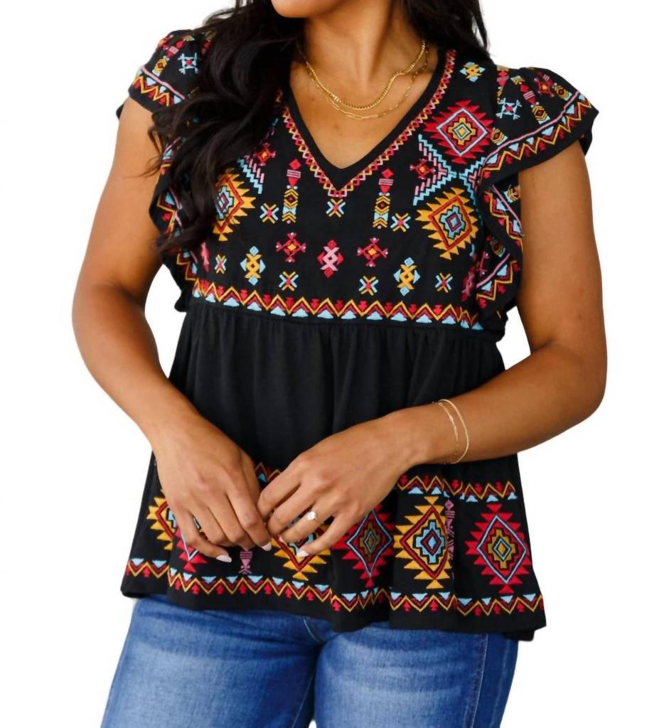 Andree By Unit Sophia Embroidered Blouse In Black