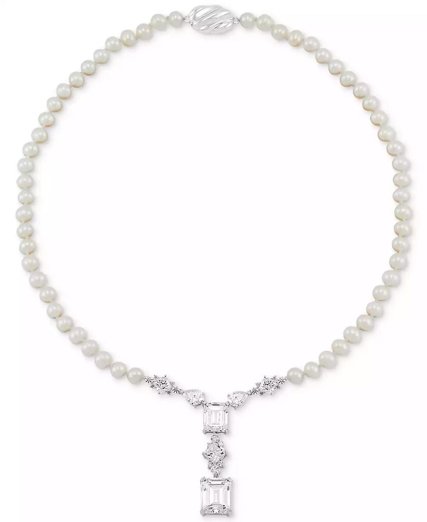 Arabella Cultured Freshwater Pearl (5-6mm) & Cubic Zirconia 18" Statement Necklace in Sterling Silver