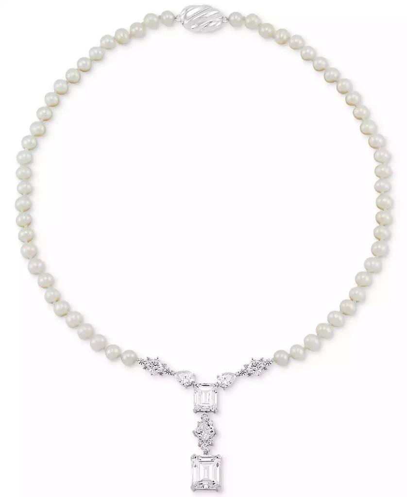 Arabella Cultured Freshwater Pearl (5-6mm) & Cubic Zirconia 18" Statement Necklace in Sterling Silver 1