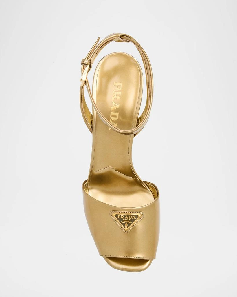 Prada Metallic Leather Ankle-Strap Platform Sandals 6