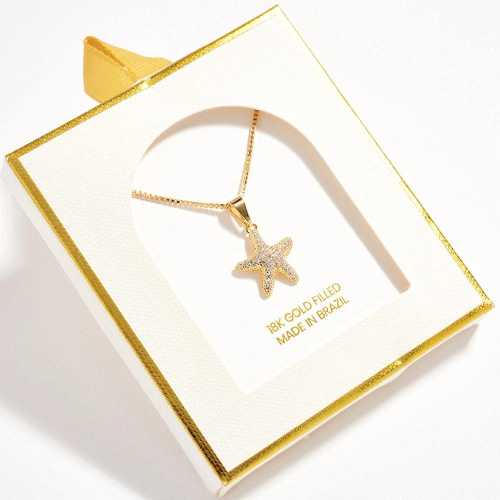FASHNZFAB 18K Gold Filled CZ Stone Paved Starfish Pendant Necklace