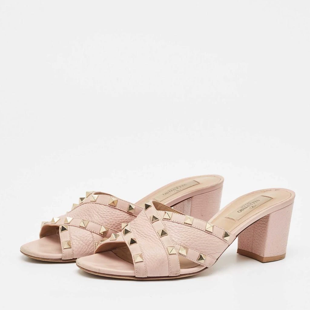 Valentino Valentino Pink Leather Rockstud Block Heel Slide Sandals Size 38 2