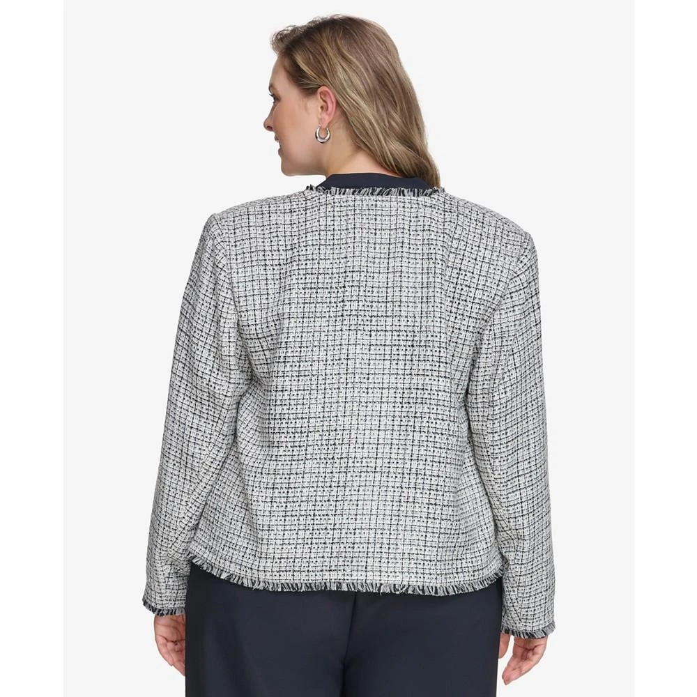 Calvin Klein Plus Size Tweed Open-Front Fringe Jacket 2