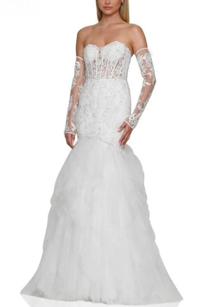 TRUEDAMES Strapless Embroidered Mesh Gown