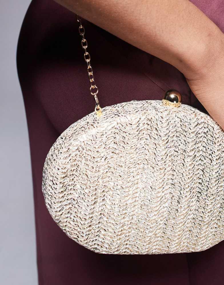 True Decadence True Decadence round structured woven clutch bag in gold metallic