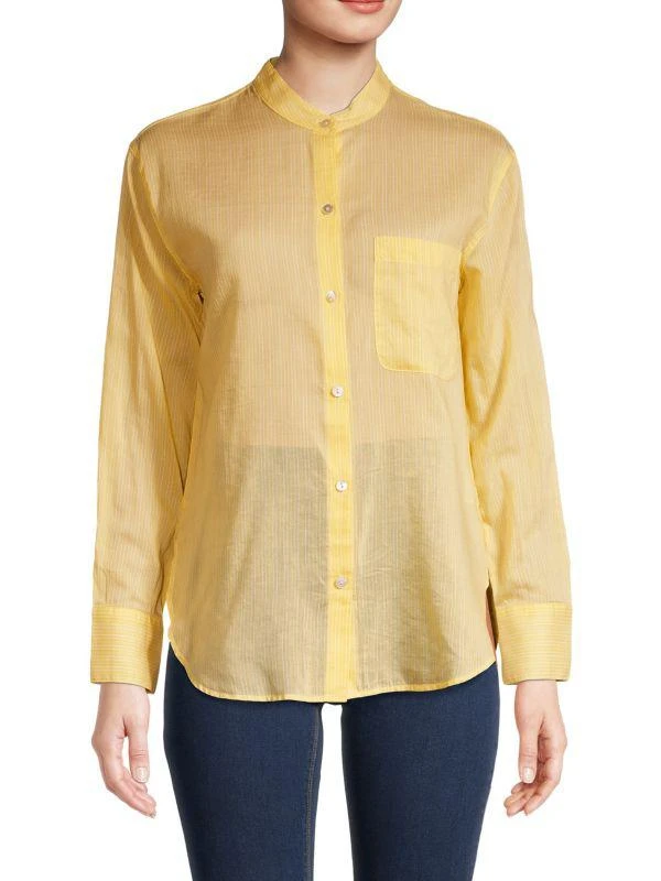 Vince Pinstripe Silk Blend Button Down Shirt 1