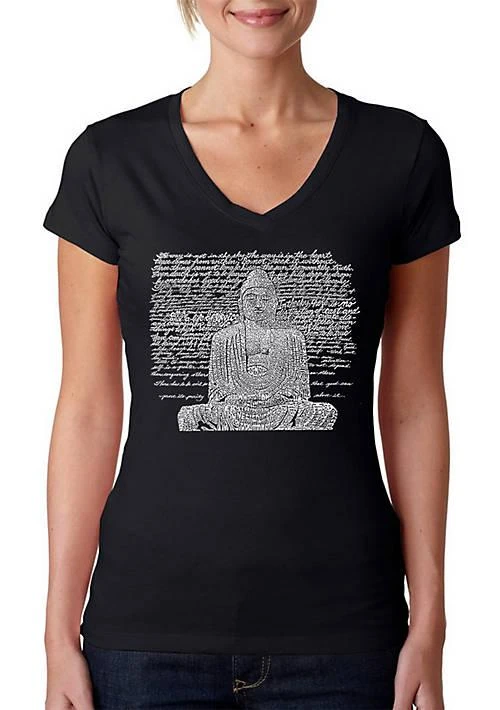 LA Pop Art Pop Art Word Art V Neck T Shirt   Zen Buddha 1