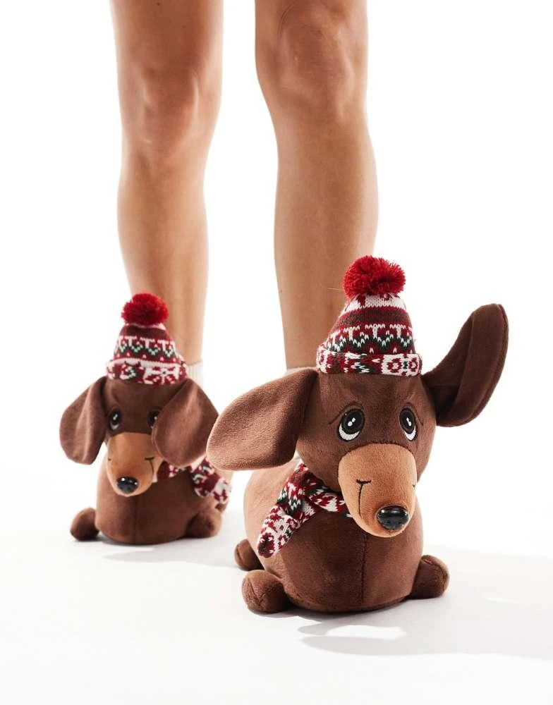 ASOS ASOS DESIGN Zizzle sausage dog slippers in brown 1