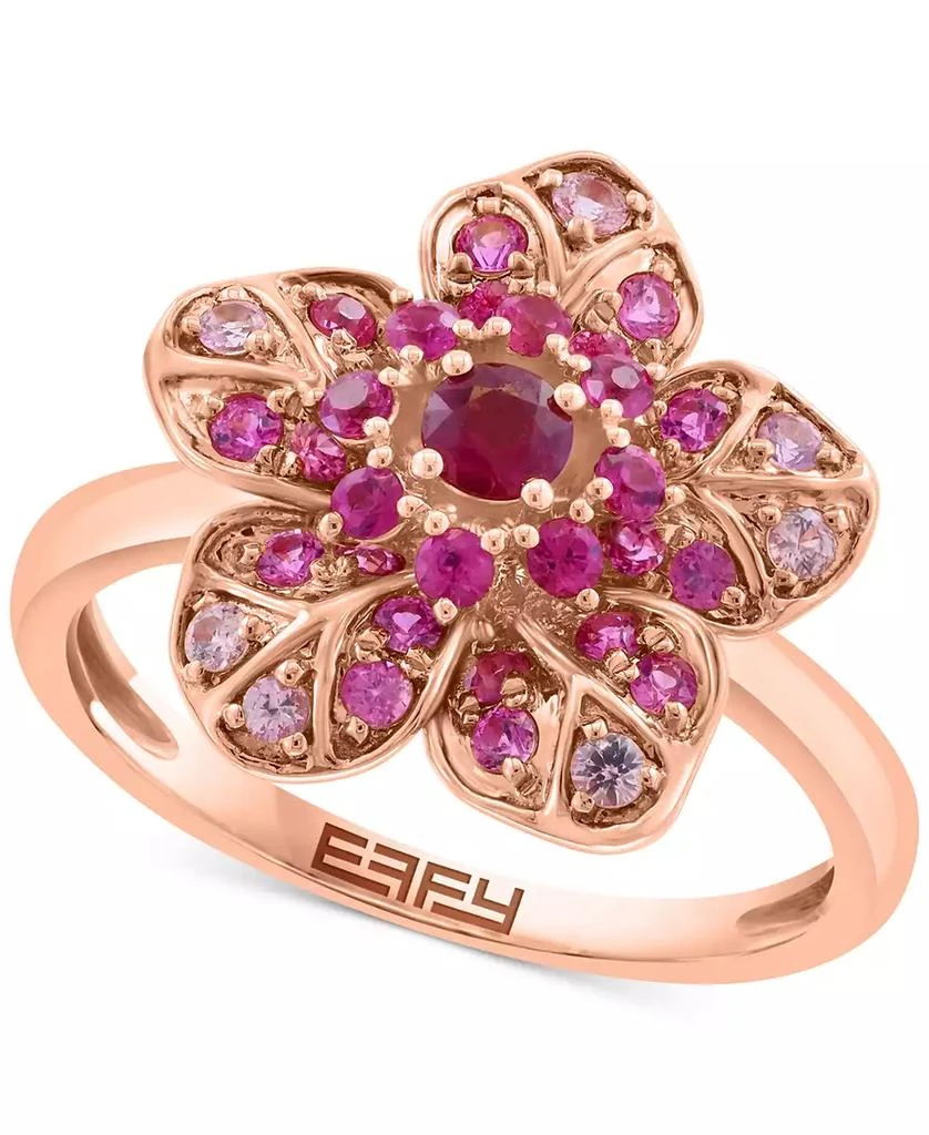 Effy EFFY® Pink Sapphire (5/8 ct. t.w.) 
Ruby (1/10 ct. t.w.) Flower Ring in 14k Rose Gold