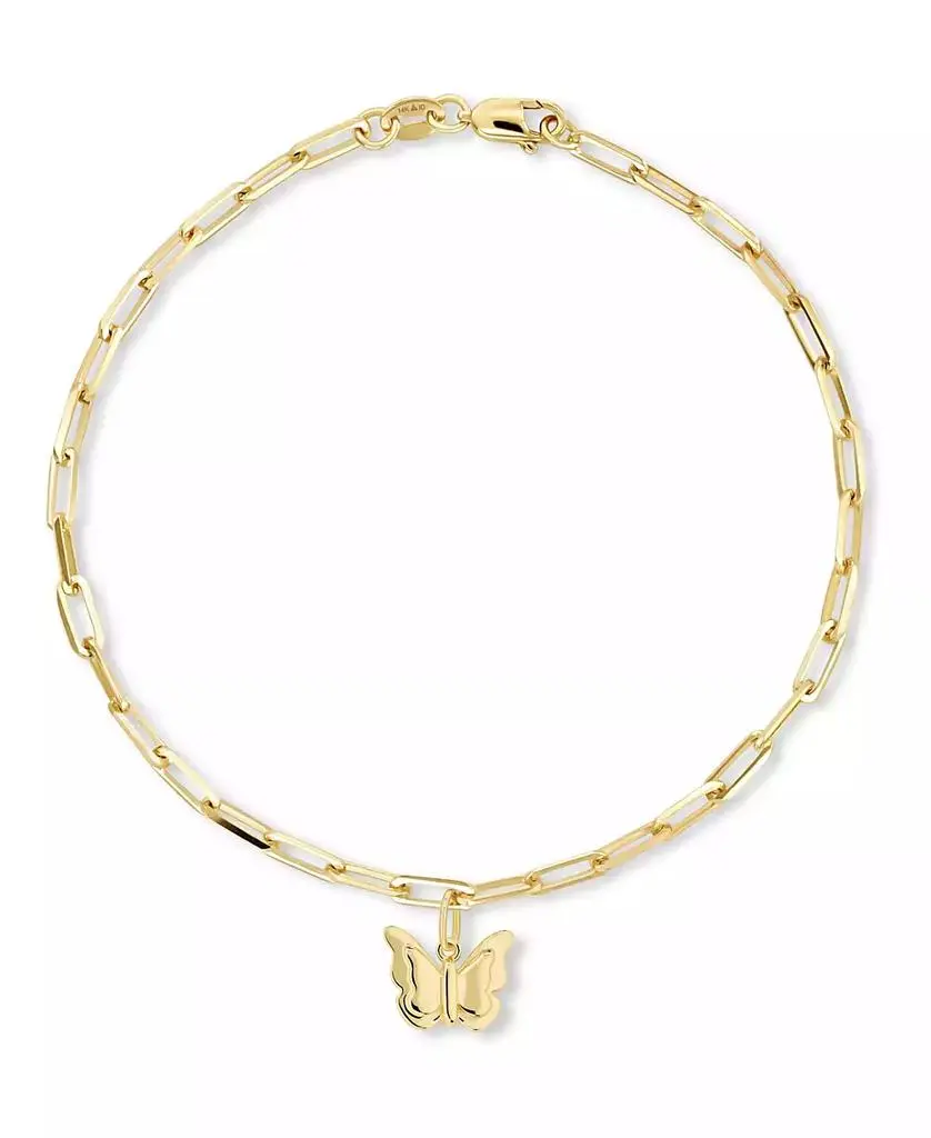 DEVATA Butterfly Charm with Paperclip Chain Bracelet in 14K Gold, 7 in