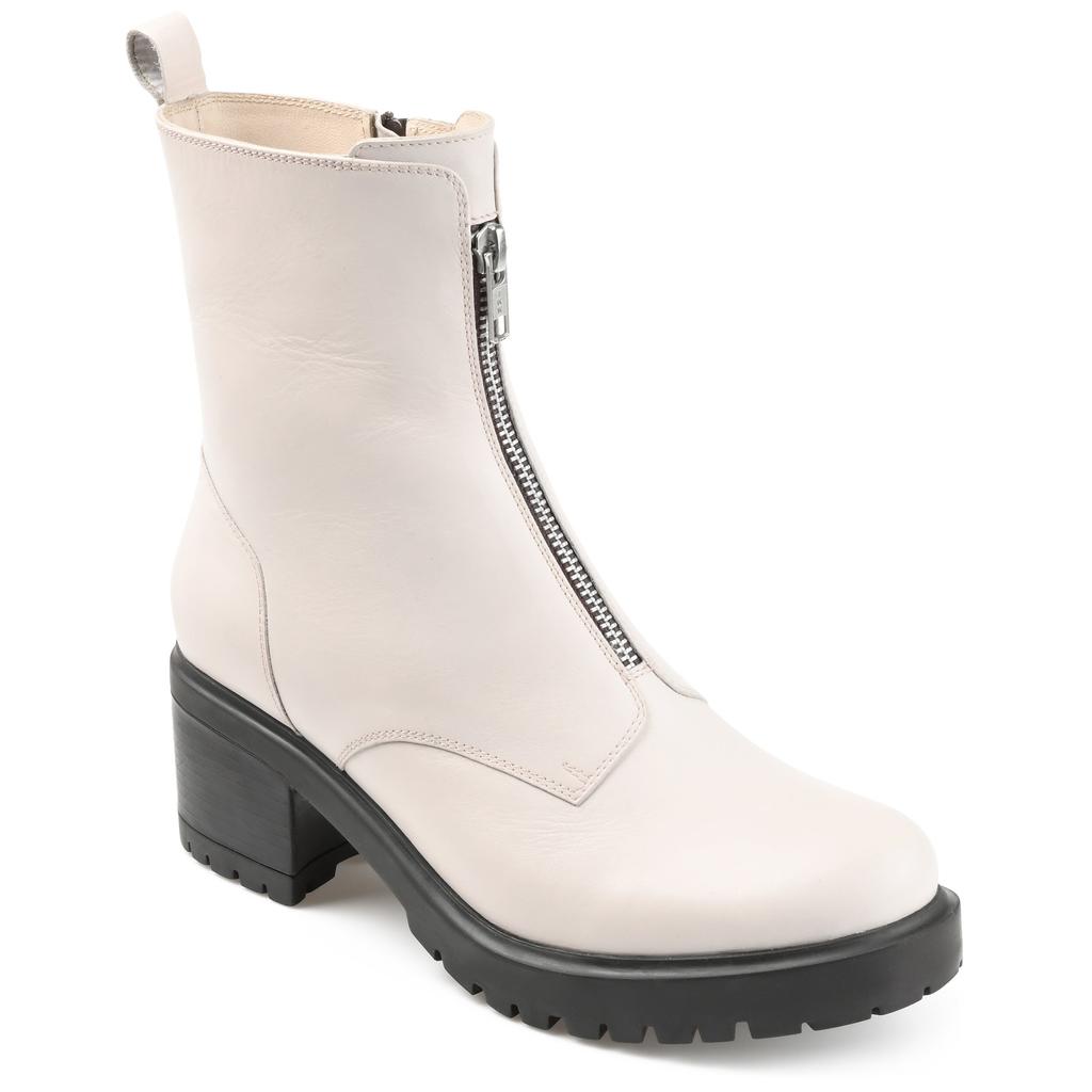JOURNEE Womens Genuine Leather Norrah Round Toe Stacked Combat Booties