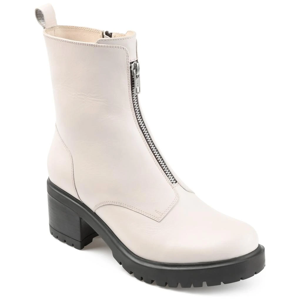 JOURNEE Womens Genuine Leather Norrah Round Toe Stacked Combat Booties 1