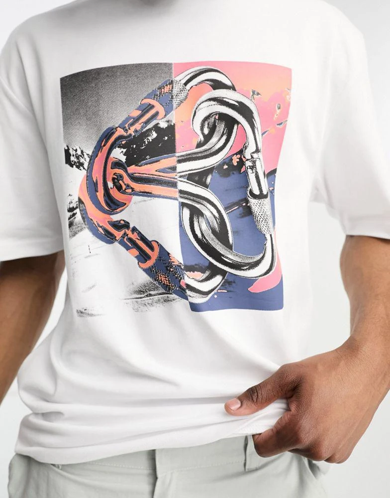 The North Face The North Face NSE Carabiner chest graphic heavyweight oversized t-shirt in white 3