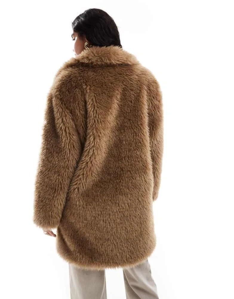 Stradivarius Stradivarius STR mid length faux fur jacket in brown 4