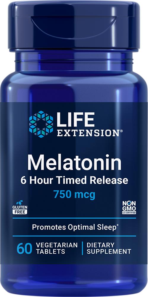 Life Extension Melatonin 6 Hour Timed Release, 60 vegetarian tablets - 750 mcg (750 mcg, 60 vegetarian tablets), Life Extension