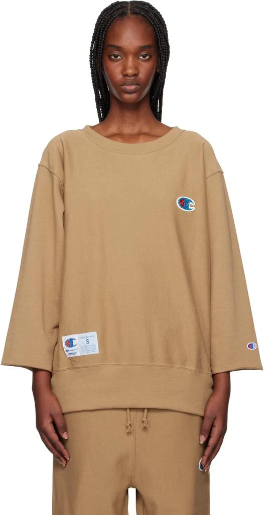 UNDERCOVER Tan Champion Edition Beaded Logo Appliqué Sweatshirt 1