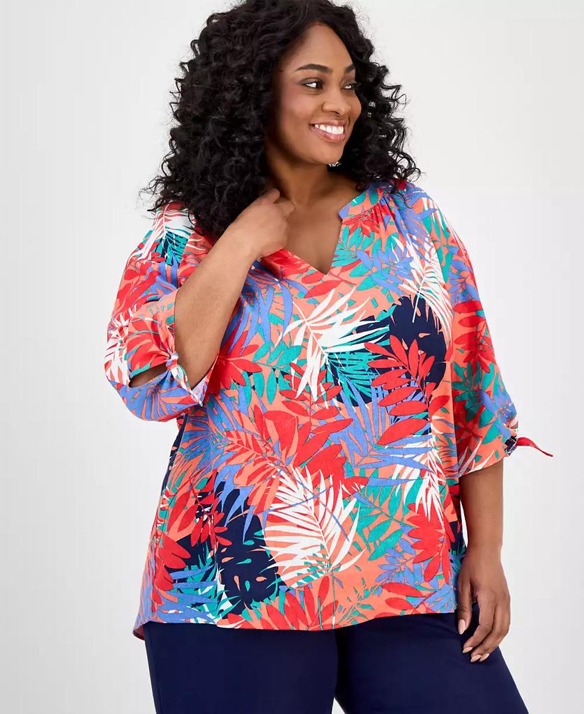JONES NEW YORK Plus Size Printed Tie-Sleeve Top