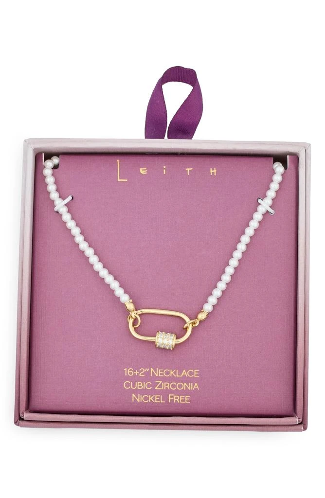 Leith Cubic Zirconia 
Faux Pearl Carabiner Necklace