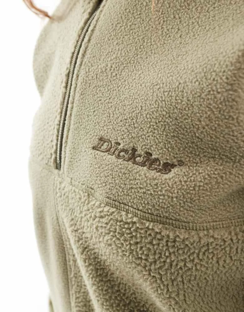 DICKIES Dickies polar and sherpa fleece with quarter zip in khaki green 4
