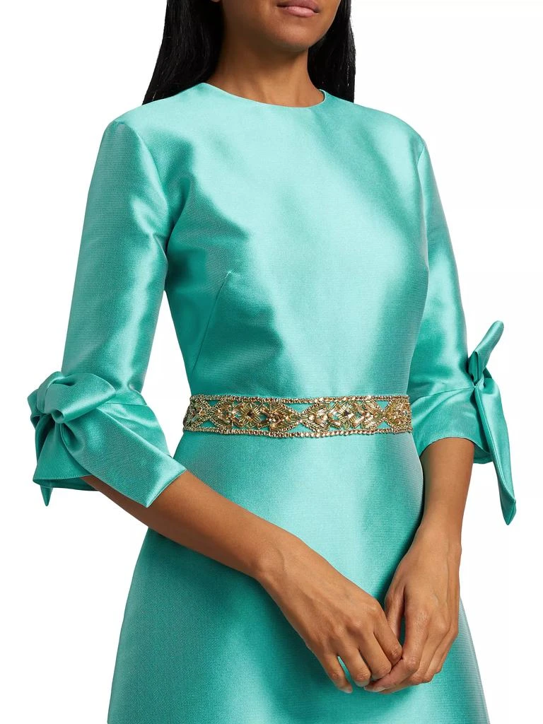 REEM ACRA Satin Embellished Bow-Cuff Gown 6