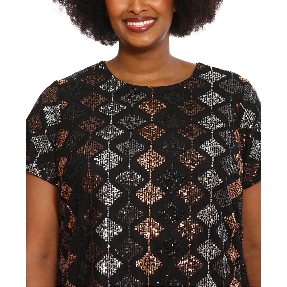 London Times Plus Size Short-Sleeve A-Line Sequin Dress 4