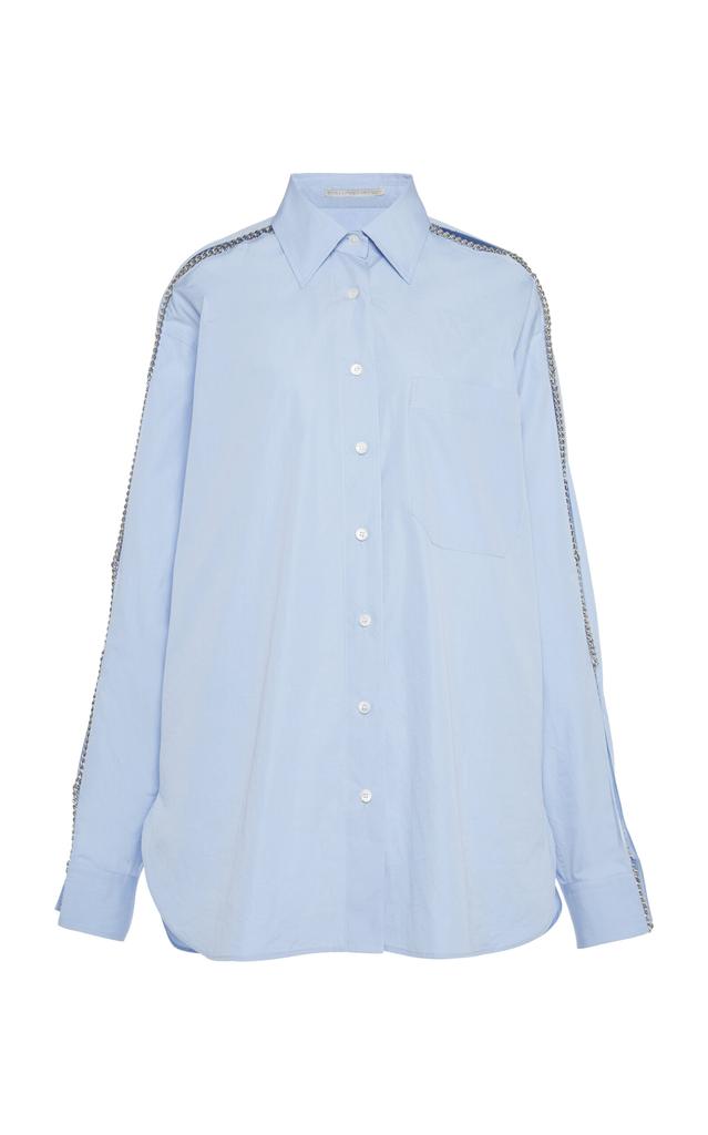 Stella McCartney Stella McCartney - Falabella Chain-Embellished Cutout Cotton Shirt - Light Blue - IT 36 - Moda Operandi
