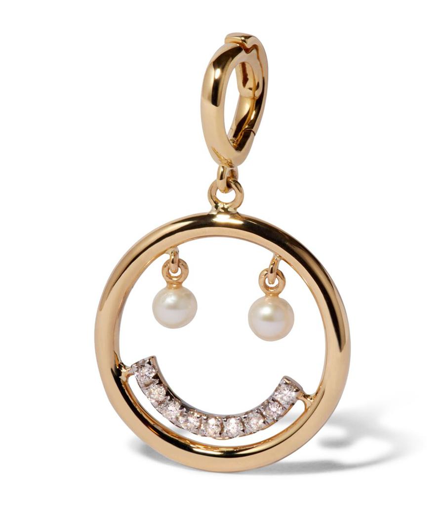 Annoushka Yellow Gold, Diamond and Freshwater Pearl Mythology Happy Face Charm
