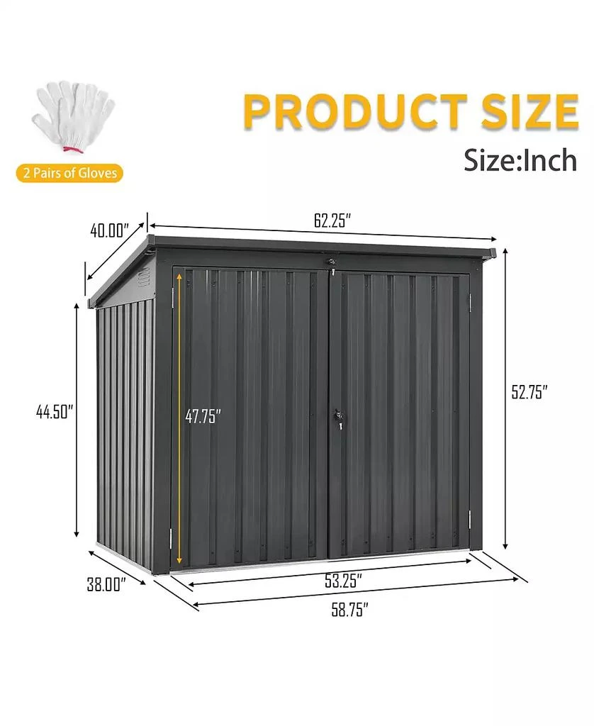 LUCKY ONE Mondawe 62"x40"x52"Stainless Galvanized Steel Bin Shed Stores 2 Trash Cans for Garbage Storage 9