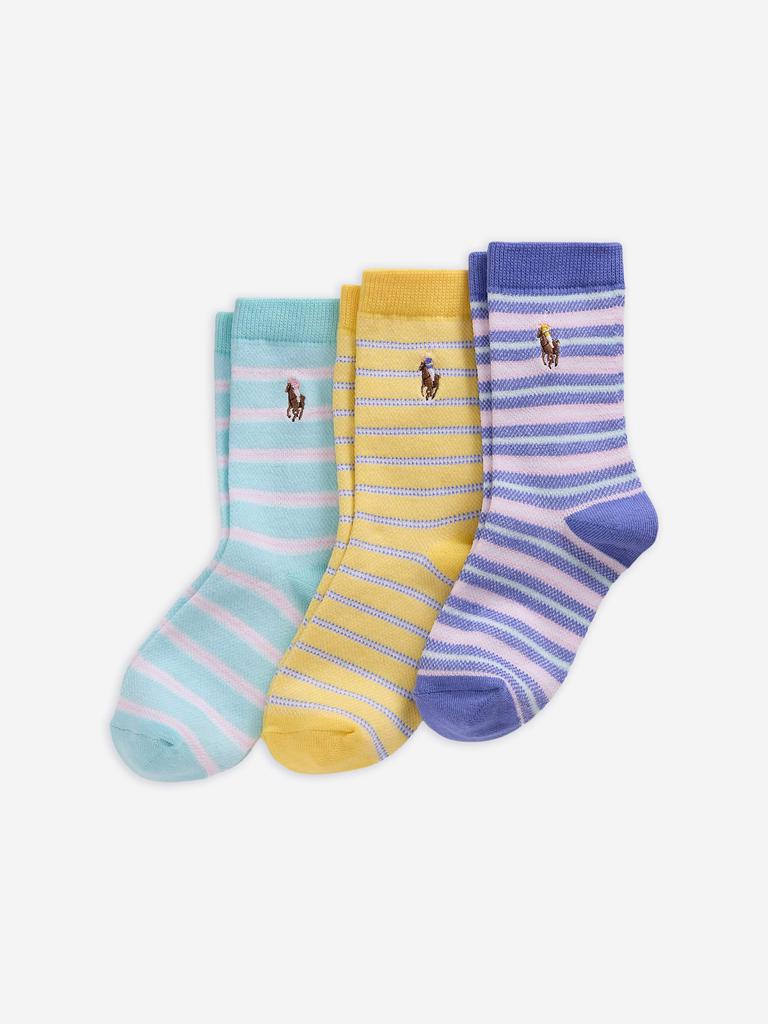Ralph Lauren Boys 3 Pack Oxford Stripe Socks Set in Blue